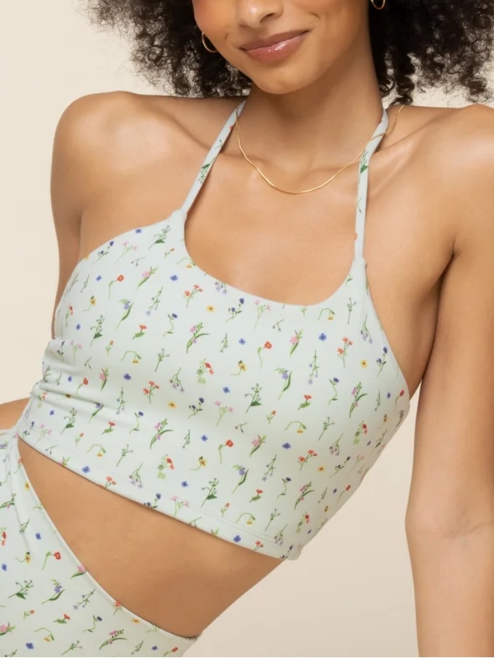 Popflex Flexy Crop Top Bra Meadow Light Green Floral Print Medium